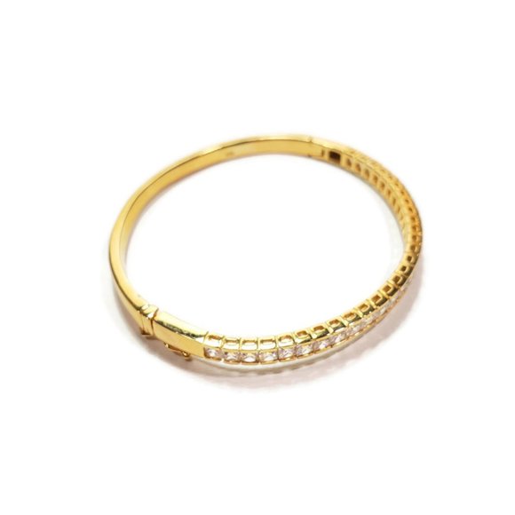 Gold CZ Bangle with Safety Clasp 7" - Picture 5 of 9
